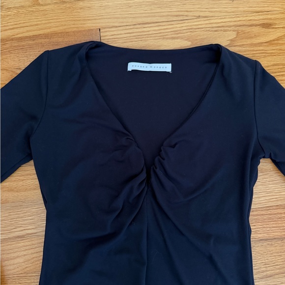 Susana Monaco Navy Long Sleeve Ruched V Neck - Picture 4 of 9